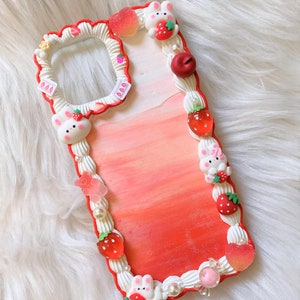 Decoden Phone Case, Strawberry/Bunny Phone Case, Kawaii 3D Phone Case, Anime Phone Case for iPhone 12/13/14/15/16 Pro Max, Google, Galaxy