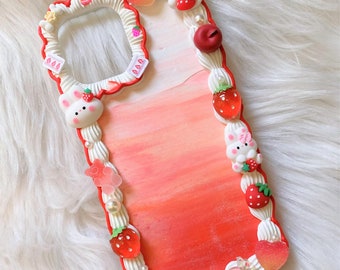 Decoden Phone Case, Strawberry/Bunny Phone Case, Kawaii 3D Phone Case, Anime Phone Case for iPhone 12/13/14/15 Pro Max, OnePlus, Galaxy