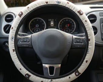 Cat Embroidery Elastic Steering Wheel Cover, Cute Steering Wheel Cover for Women, Girly Anime Car Accessories for Women/Teens