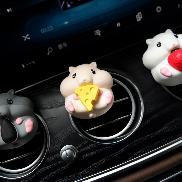 2 Stuks Leuke Hamster Auto Luchtverfrisser, Kawaii Kaas/Aardbei Hamsters Auto Vent Clip, Leuke Interieur Auto Accessoires voor Vrouwen, Auto Diffuser