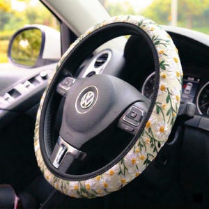 Flower Embroidery Steering Wheel Cover, Elastic Floral Steering Wheel Cover, Hippie Car Decor, Boho Car Accessories for Women