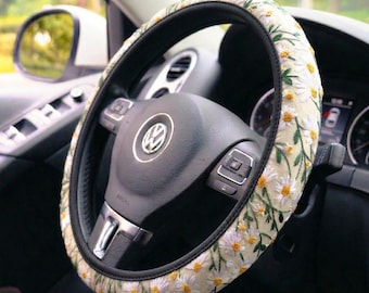 Flower Embroidery Steering Wheel Cover, Elastic Floral Steering Wheel Cover, Hippie Car Decor, Boho Car Accessories for Women