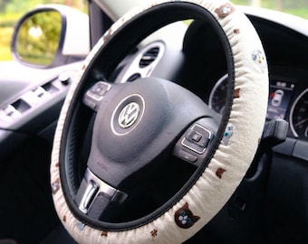 Cat Embroidery Elastic Steering Wheel Cover, Cute Steering Wheel Cover for Women, Girly Anime Car Accessories for Women/Teens