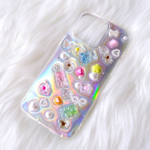 Bling Gummy Bear/Pearl Phone Case, Resin Clear Phone Case, Glitter iPhone Case, Cute Phone Case for iPhone 11/12/13/14/15/16 Pro Max, Galaxy