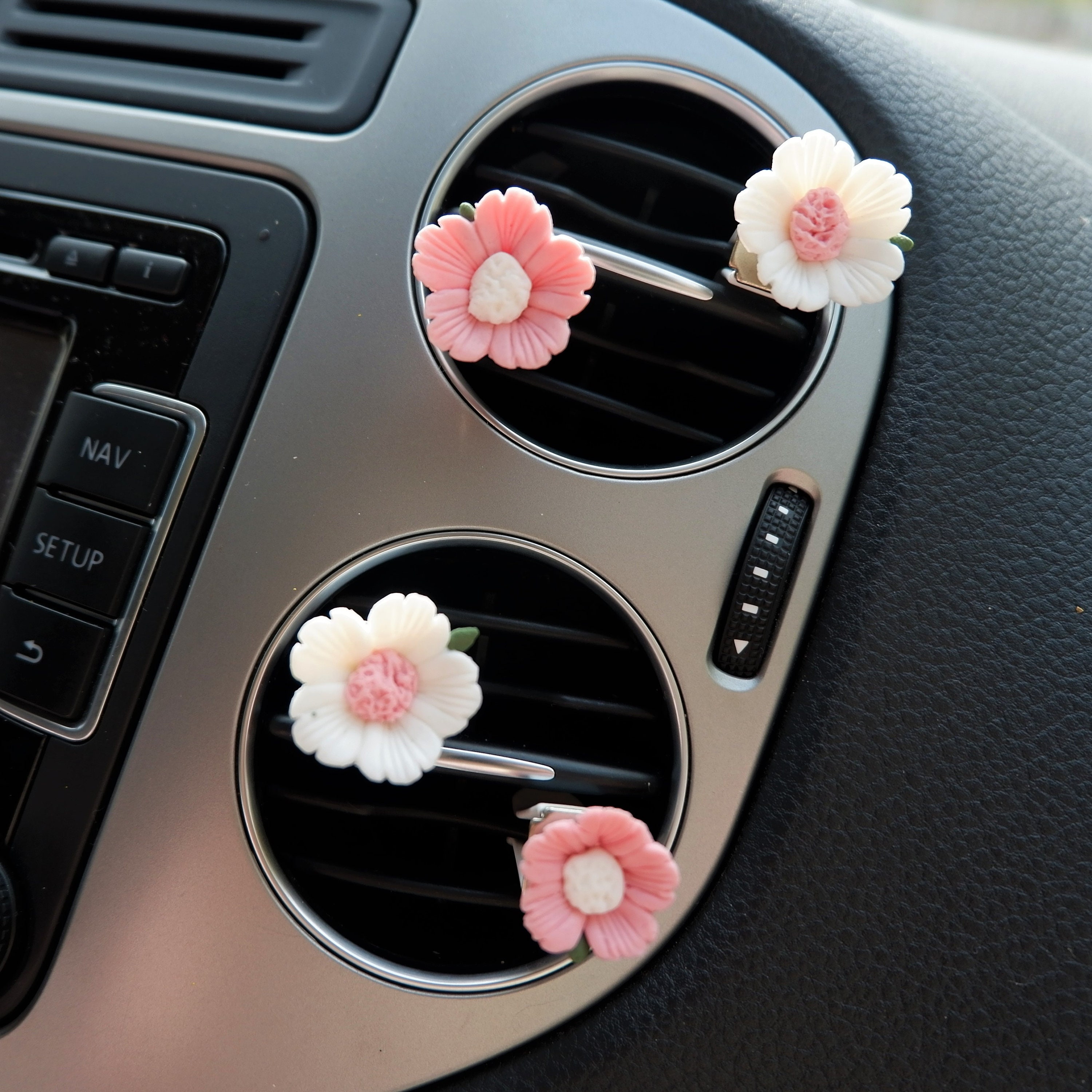 4pcs Cherry Blossom Car Vent Clip Clay Flower Car Accessory 