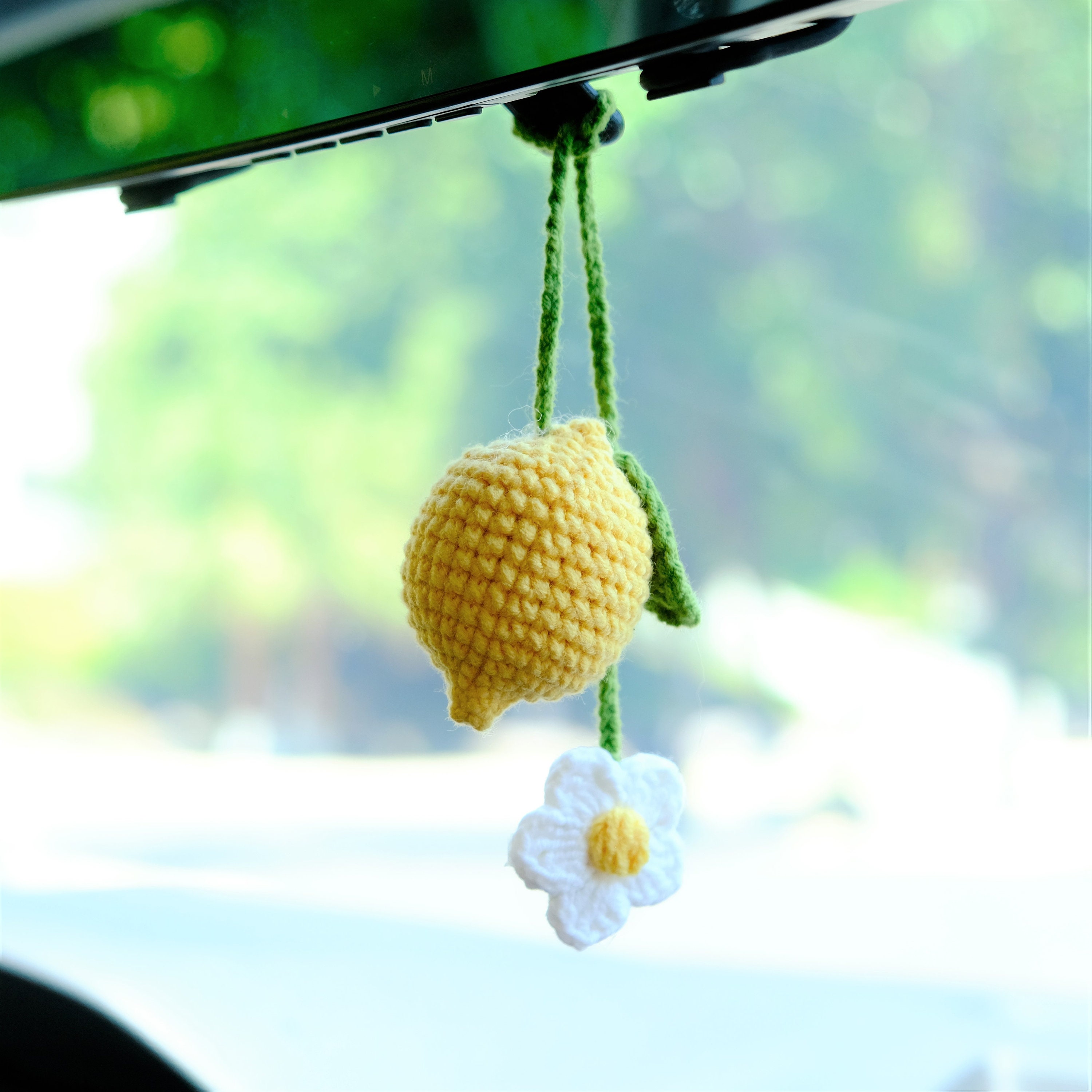 Gehäkelte Zitrone / Pfirsich / Gänseblümchen Autospiegel hängendes Zubehör,  süßes Obst Rückspiegel hängendes Zubehör, Boho Car Interior Accessoire für  Frauen -  Schweiz