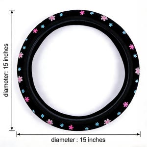 Pink Floral Embroidered Steering Wheel Cover, Boho Chic Flower Elastic Steering Wheel Cover, Cute Car Interior Accessories for Women image 7