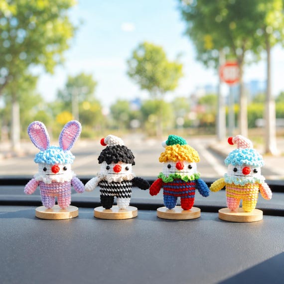 Crochet Clown Car Dashboard Decor, Cute Car Interior Car Accessories for Women Men Teens, Spooky Halloween Gift