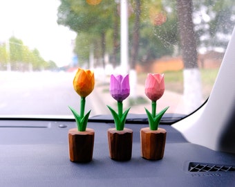 Tulip Car Dashboard Decor, Wooden Flower Car Accessory, Cute Car Accessories Interior, Essential Oil Diffuser, Valentines Home Decor