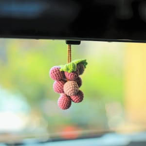 Crochet Grape Car Charm: Handmade Rear View Mirror Ornament