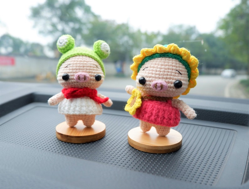 Cute Car Dashboard Accessories Crochet Piggy Doll Car Etsy