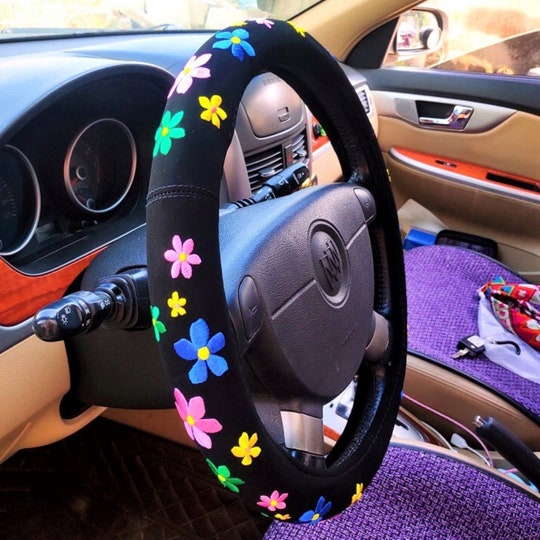 Cute Embroidered Steering Wheel Cover, Steering Wheel Cover with Grip