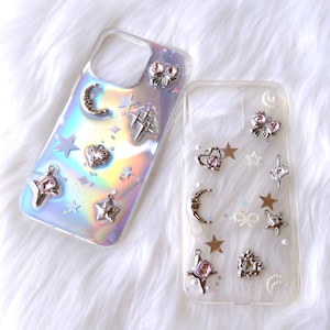 Moon & Stars Laser Phone Case, Resin Phone Case, Bling Girly Phone Case, Cute Phone Case for iPhone 12/13/14/15/16 Pro Max, Samsung Galaxy