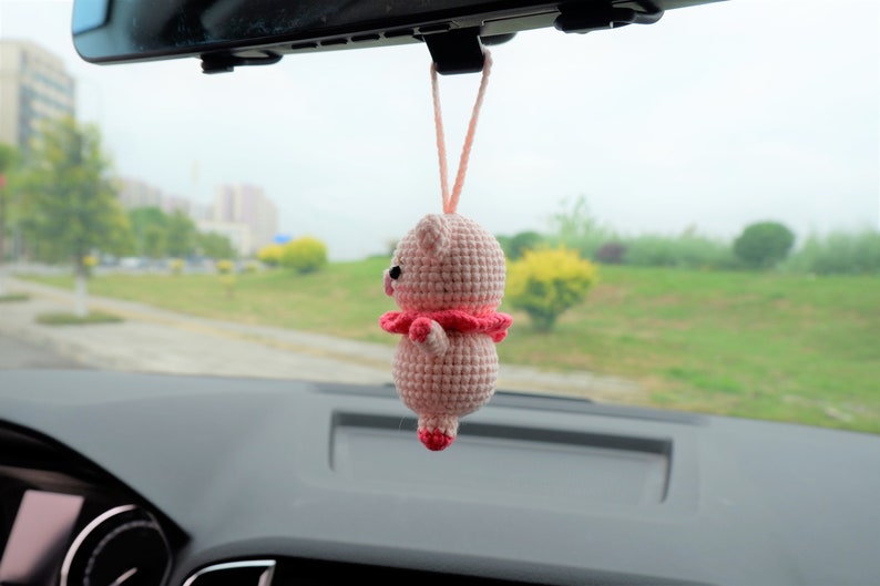 Cute Car Mirror Hanging Accessories Crochet Ballet Piggy Car Etsy
