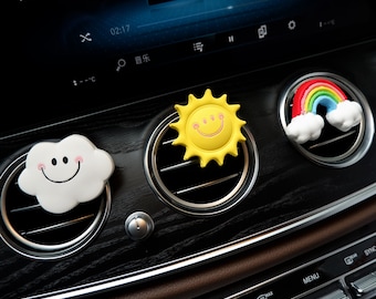 3Pcs Sun/Rainbow/Cloud Car Vent Clip, Cute Smiley Weather Car Air Freshener, Car Interior Accessories for Women/Teens, Kwaii Car Decor