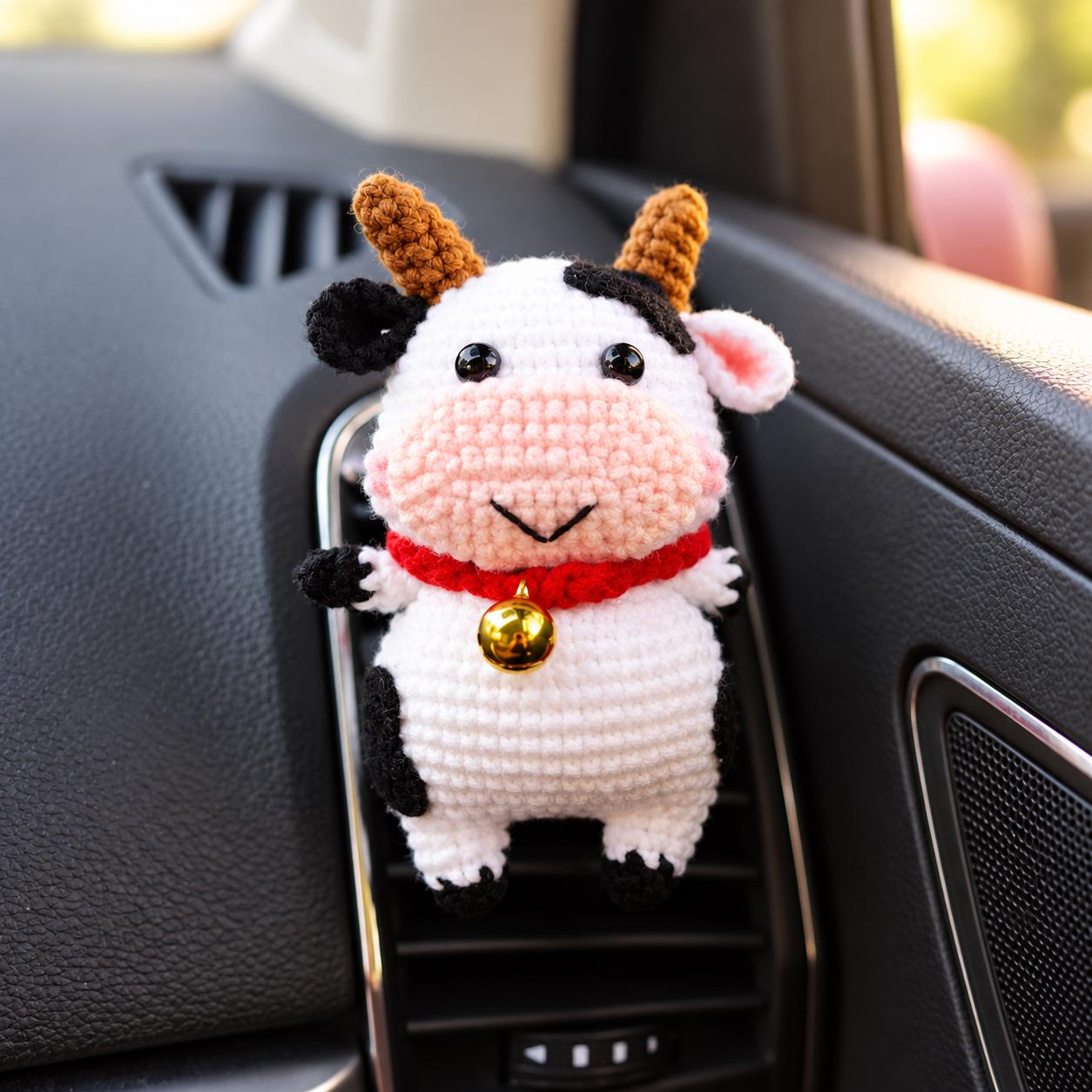 Cow Car Vent Clip Diffuser, Crochet Chunky Cow Car Air Freshener