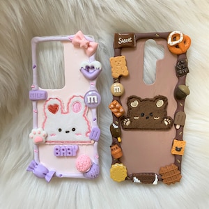 Decoden-telefoonhoesje, Bunny & Bear iPhone-hoesje, kawaii anime-telefoonhoesje, telefoonhoesje voor iPhone 12/13/14/15/16 Pro, Galaxy, Pixel