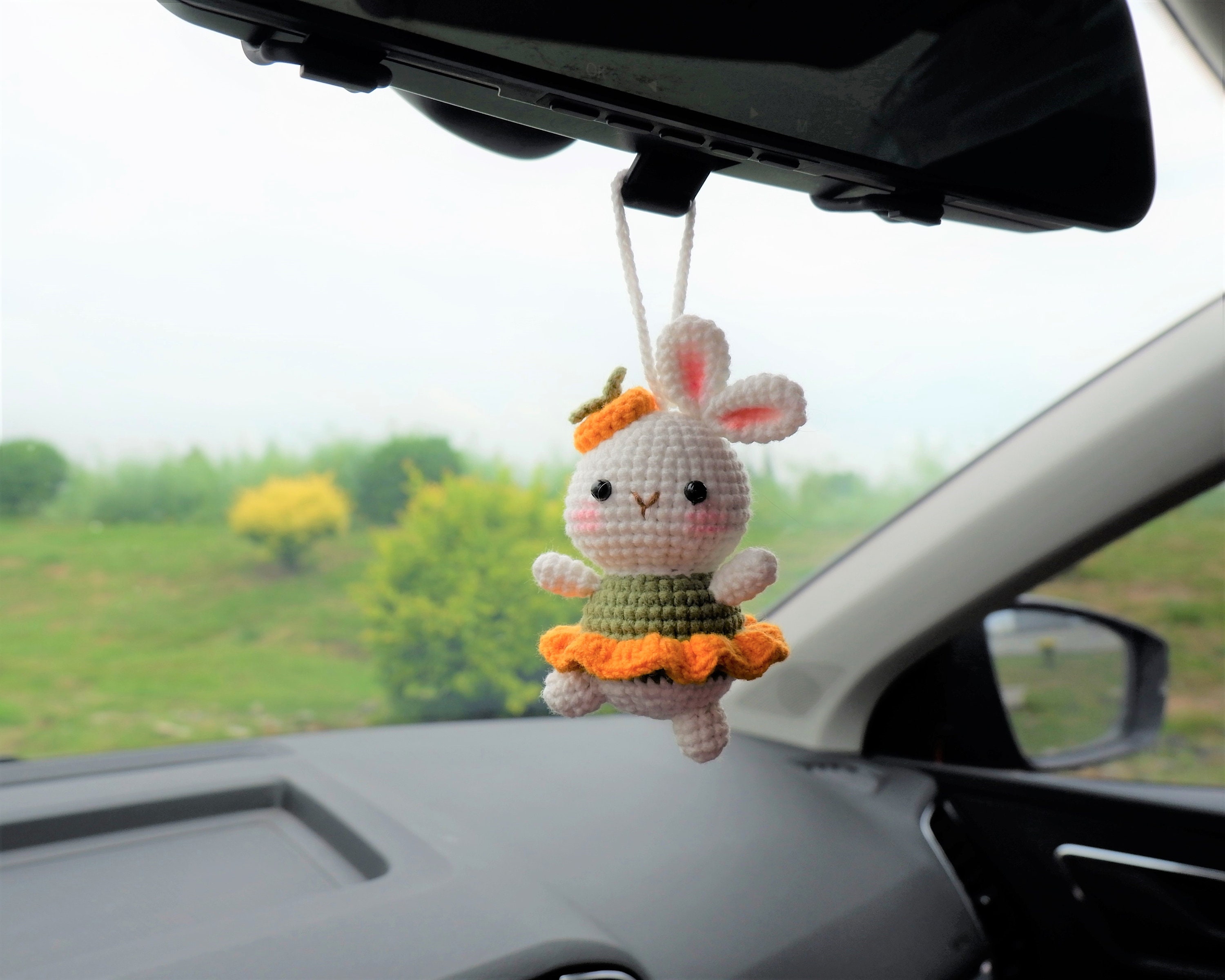 2pcs Cute Swing Rabbit Car Trailer Car Interior Mirror Pendant Hanging Rear  View Mirror Pendant Car Mirror Pendant Ornament Accessories