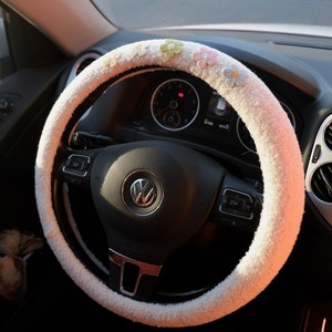 Cute Steering Wheel Cover, Rainbow Daisy Embroidery Patch Steering Wheel Cover, Interior Car Decor, Floral Steering Wheel Cover for Women