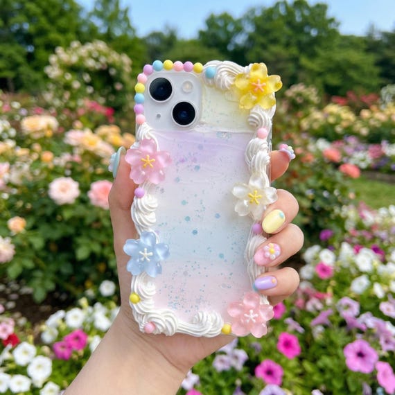 Decoden Phone Case, Cherry Blossom Phone Case, Rainbow Sakura