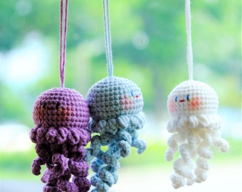 マーメイドキャンディminiガラスの車 Crochet Octopus Rearview Mirror Charm, Car Mirror Hanging
