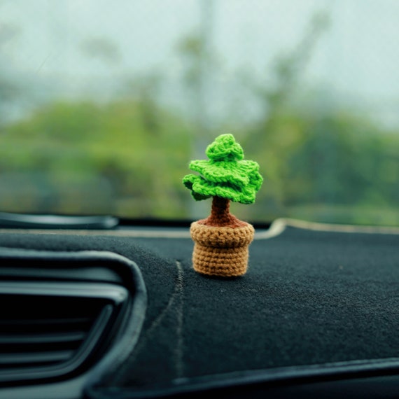Crochet Plant Car Accessories, Mini Pine Tree Car Dashboard Decor