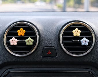 Crochet Star Car Vent Clips, Set of 5 Mini Smiley Star Car Air Freshener Diffuser, Cute Car Interior Accessories for Women, Christmas Gift
