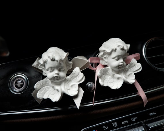 Sleeping Angel Car Vent Clip, Plaster Angel with Wings/Bow Car Air Freshener Diffuser, Cute Car Accessory for Women, Christian Car Decor