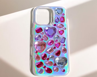 Bling Heart Gem Rhinestone Phone Case, Resin Glitter Bedazzled