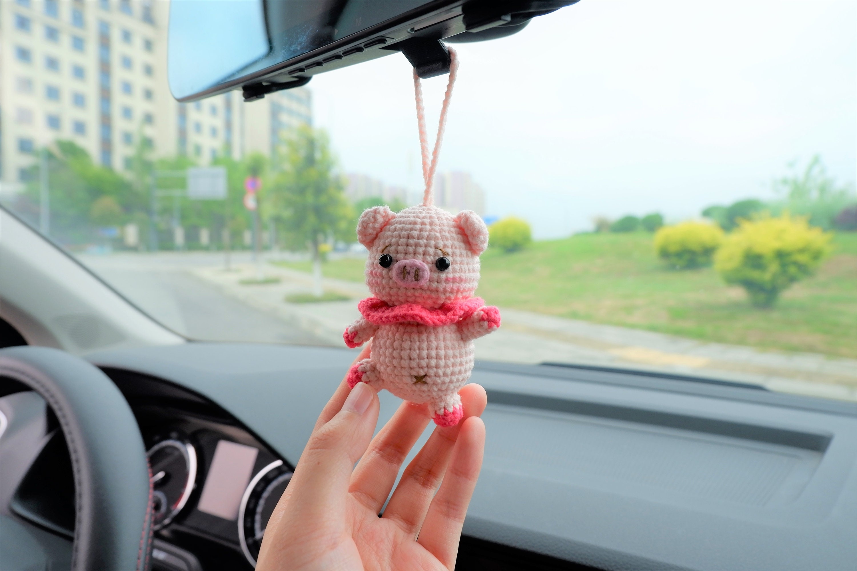 Cute Car Mirror Hanging Accessories Crochet Ballet Piggy Car Etsy