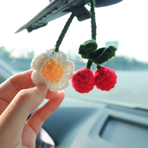 Boho Car Plant Crochet Hanging Basket, Cute Car Accessories for Women Men  Handmade Knitted Rear View Mirror Accessories Car Accessories Interior  Aesthetic – USgiftideas