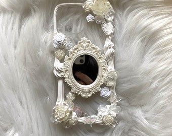 Decoden, coque de portable personnalisée avec miroir, coque de portable 3D esthétique baroque, jolie coque de portable pour iPhone 13/12/14/15 Pro Max, galaxie