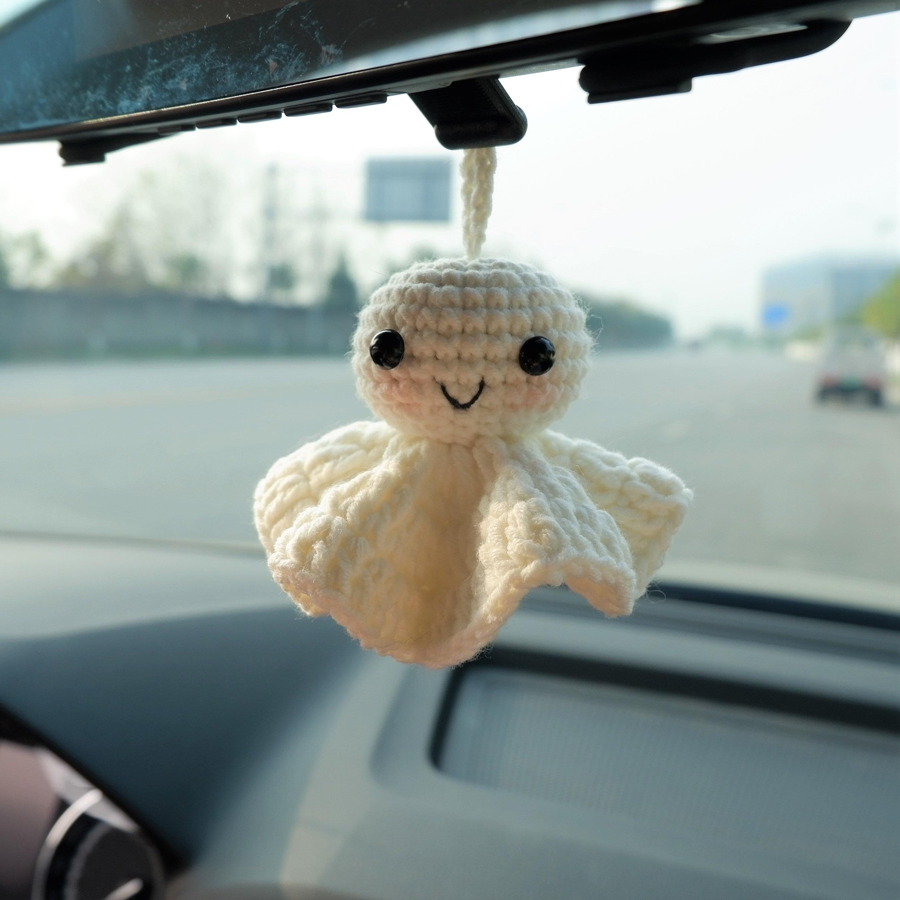 Crochet Smiley Sunny Doll Car Mirror Hanging Accessory, Cute