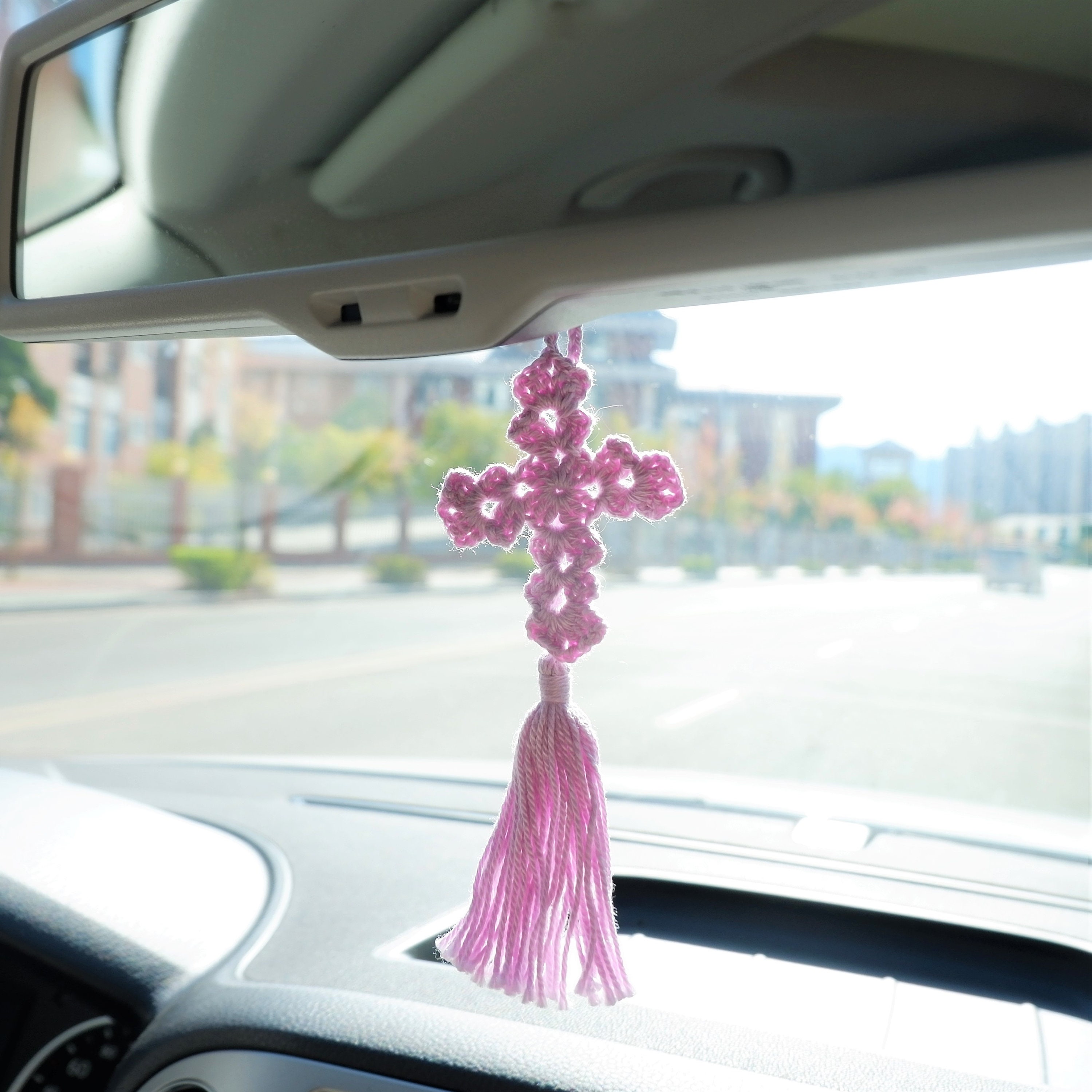 4 Pcs Rearview Mirror Car Rosary, FineGood Car Hanging Accessories Cross Beads  Rear View Mirror Accessories Blessing Car Mirror Decoration 