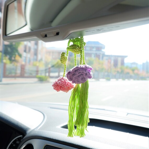 Buy Crochet Roses Car Mirror Hanging Accessory Boho Tassels Car