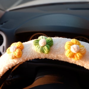 Crochet Floral Fuzzy Steering Wheel Cover, Steering Wheel Cover for Women, Cute Girly Car Accessories for Women image 7