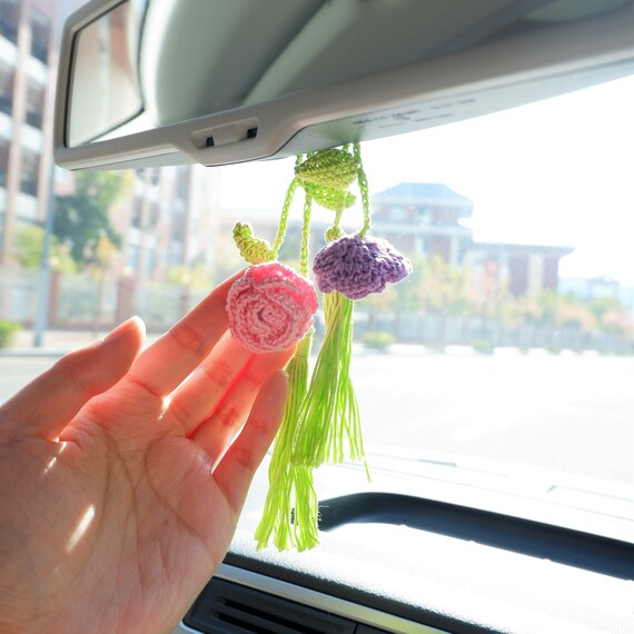 Crochet Roses Car Mirror Hanging Accessory, Boho Tassels Car Rear View  Mirror Accessory, Cute Car Decor, Interior Car Accessory for Women 