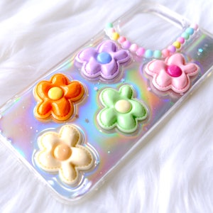 Bling Rainbow Flower Phone Case, Resin Clear Phone Case, Glitter iPhone Case, Custom 3D Phone Case for iPhone 12/13/14/15/16 Pro Max, Galaxy