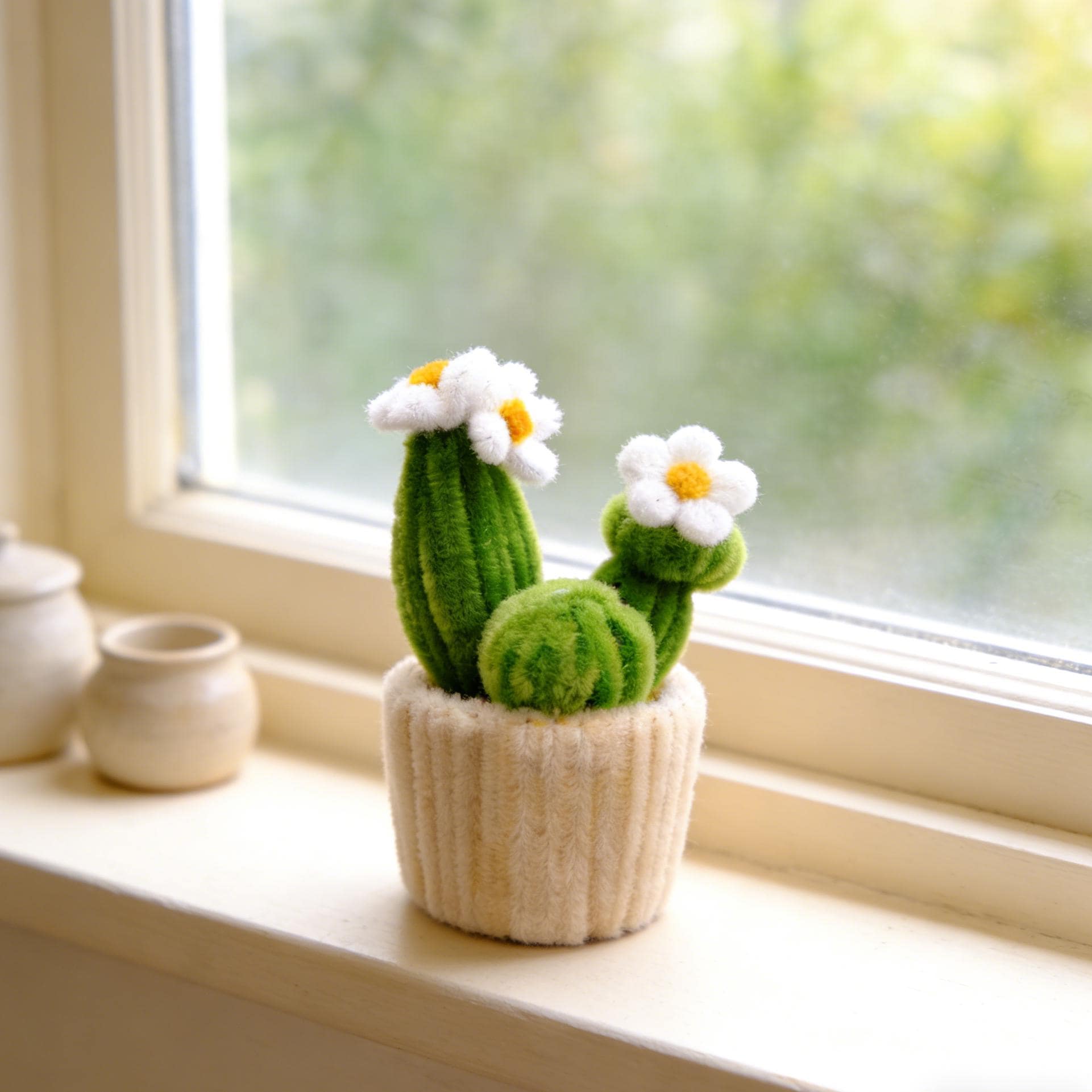 パイプクリーナーフラワー鉢植え、ベルベットひまわり/チューリップ