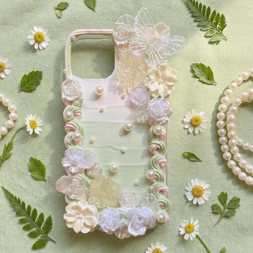 Custom Decoden Phone Case, Sage Green Pink Pearl Phone Case
