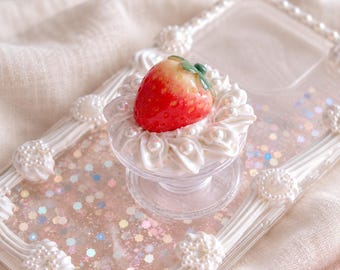 Decoden Glitter Strawberry Phone Case with Phone Grip, 3D Phone Case for iPhone 13/14/15/16/17/18 Pro Max, Galaxy S25/S26, Christmas Gift
