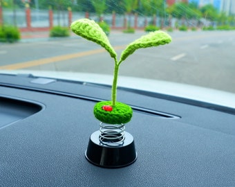 Crochet Sprout Car Dashboard Accessories, Crochet Plant Bobblehead Car Interior Decor, Cute Car Accessory for Women/Teens, Car Air Freshener