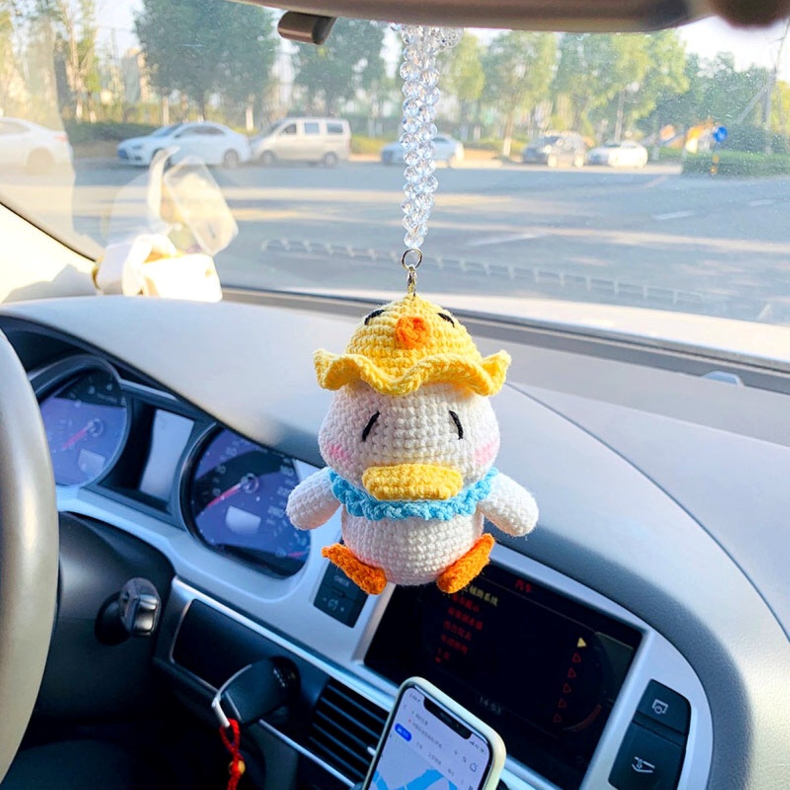 Cute Crochet Duck Car Mirror Hanging Charm Yellow Duck Car Etsy