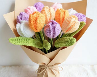 Crochet Tulip Bouquet, Rainbow Tulip Flower, Crochet Floral Arrangement, Knit Everlasting Flower Bunch, Mothers Day Gift for Mom