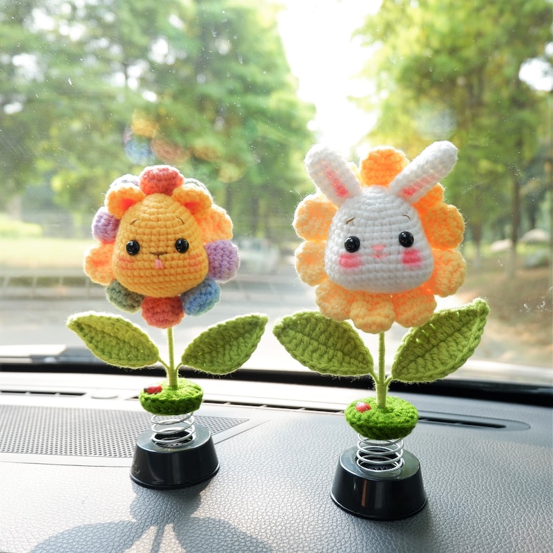 Cute Bobblehead Animals Car Dashboard Decor Crochet Rainbow Etsy