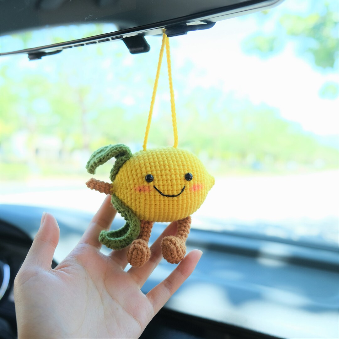 Crochet Lemon Doll Car Mirror Hanging Accessory, Smiley Lemon Car Rear