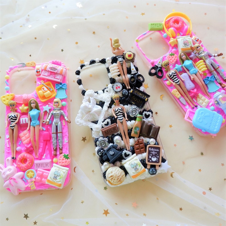 Custom Decoden Phone Case, Kawaii Barbie 3D Doll Phone Case, Full Whip Cream Phone Case for iPhone 11/12/13/14 Pro Max, OnePlus, Samsung 