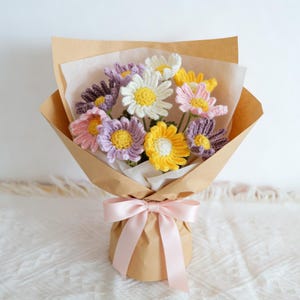 Crochet Gerbera Daisy Flower Bouquet, Rainbow Daisy Bunch, Floral Arrangement, Artificial Flower, Desk Decor, Housewarming Gift, Home Decor