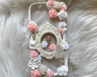 Coque de portable personnalisée Decoden, coque de portable roses élégantes, coque de portable 3D esthétique baroque, coque de portable bohème pour iPhone 13/12/14/15 Pro Max, galaxie