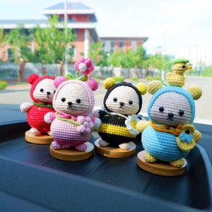 Crochet Bear Car Dashboard Decor, Strawberry/Honey Bee/Duck Bear CarAccessories, Cute Interior Car Accessories for Women, Gift for Coworkers
